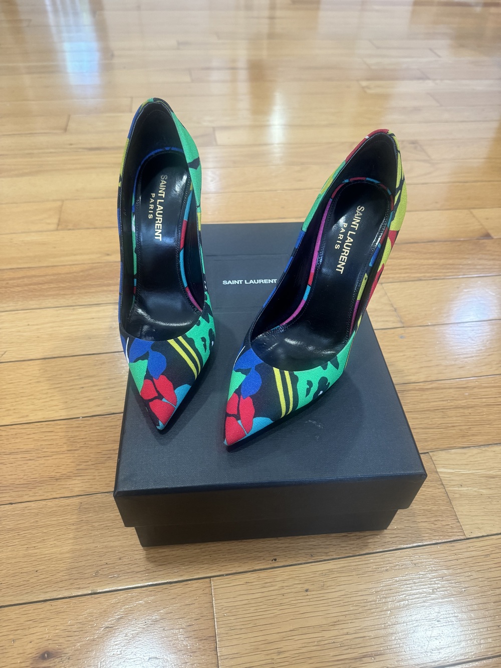 Saint Laurent 105mm Zoe "Ibiza" Floral Heels Multicolored